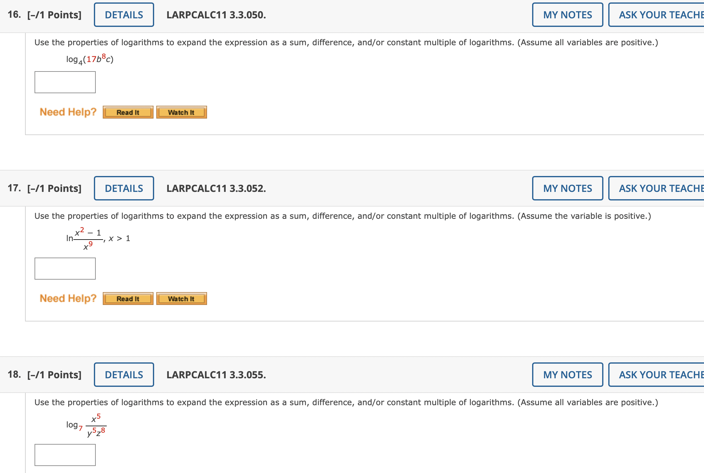 the properties of logarithms to write the logarithm in terms of log;(5)