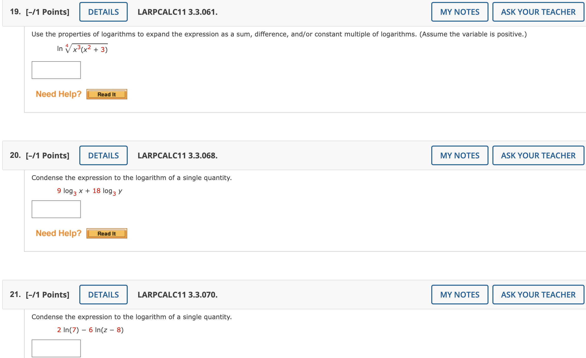 and log3(7). log 3(35) Need Help? Read It4. [-11 Points] I DETAILS