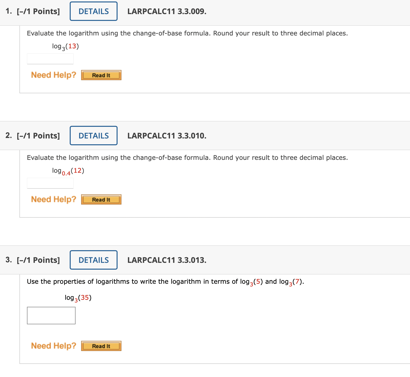 terms of log7(2) and log7(5). log7(20) Z Need Help? 5. [-11 Points]