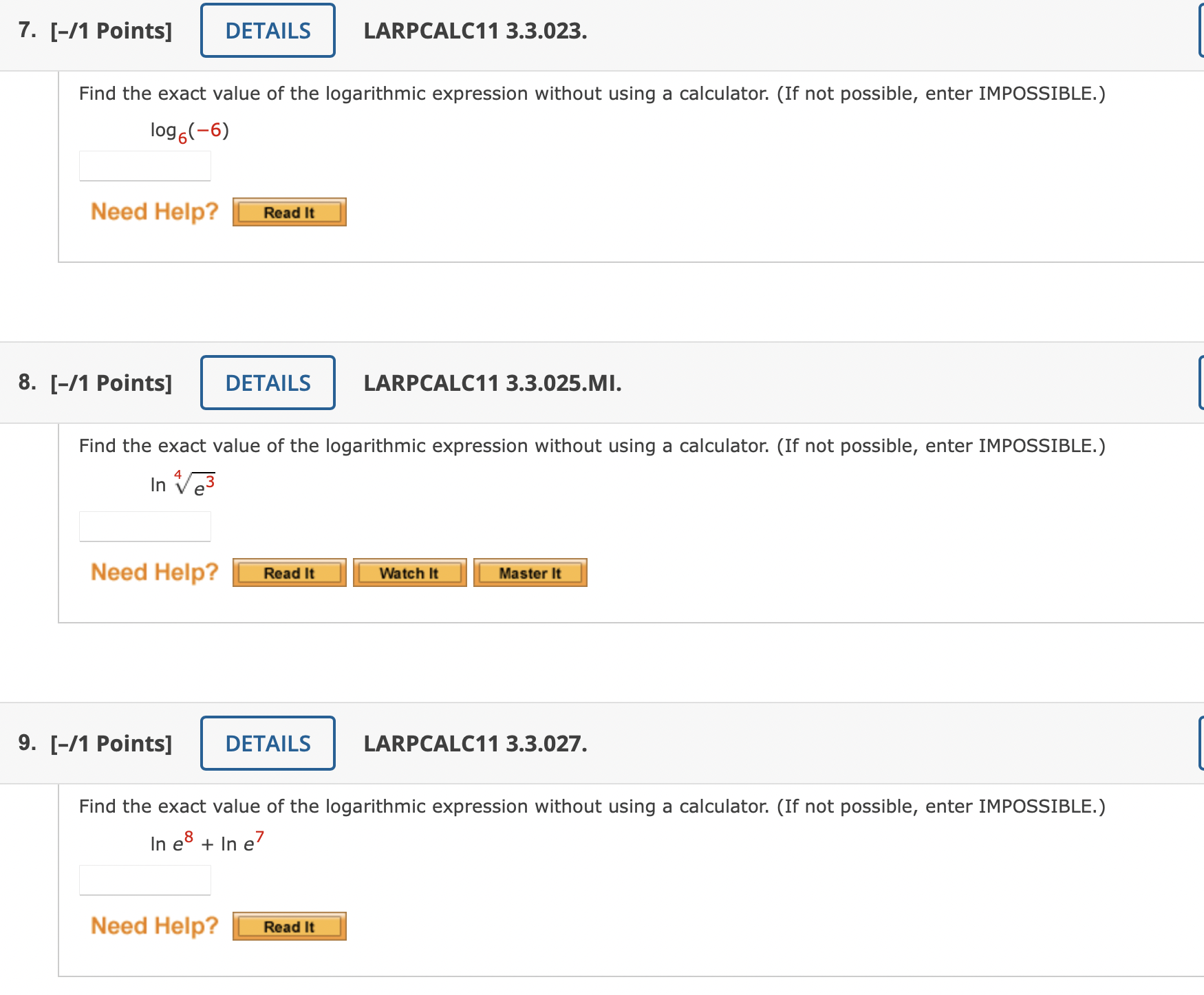 in terms of logs(2) and logs(7). Need Help? 6. [-11 Points] DETAILS