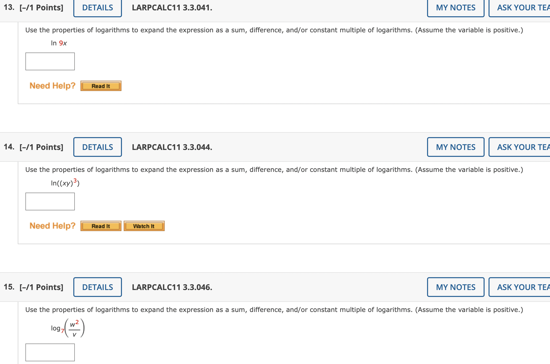 a calculator: (If not possible, enter IMPOSSIBLE.) log2 W Need Help? 7.