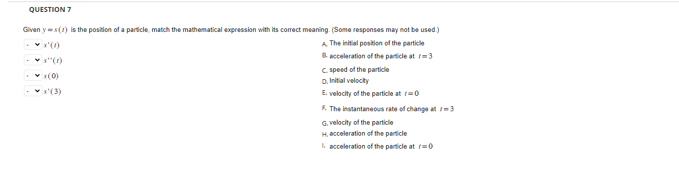 particle, match the mathematical expression with its correct meaning. (Some responses may