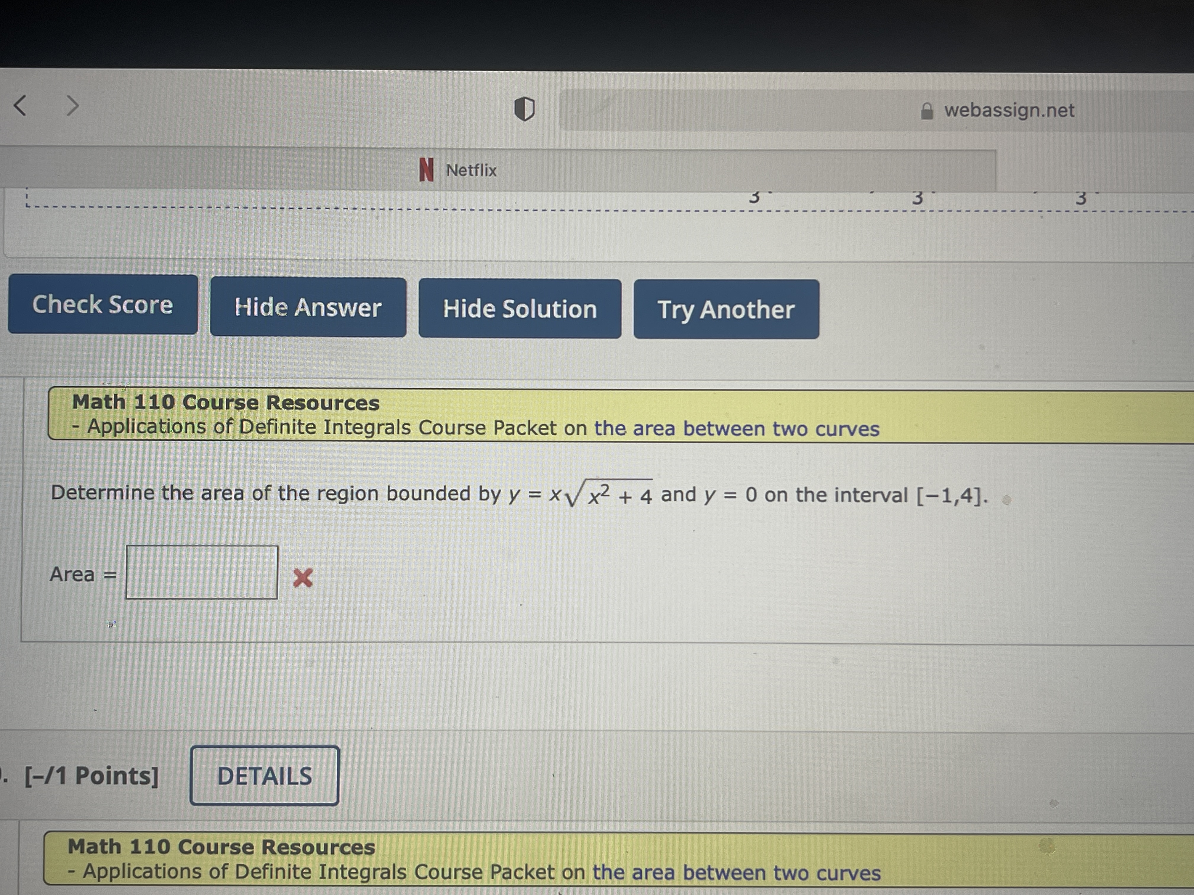 Math 110 Course Resources Applications of Definite Integrals Course Packet on the