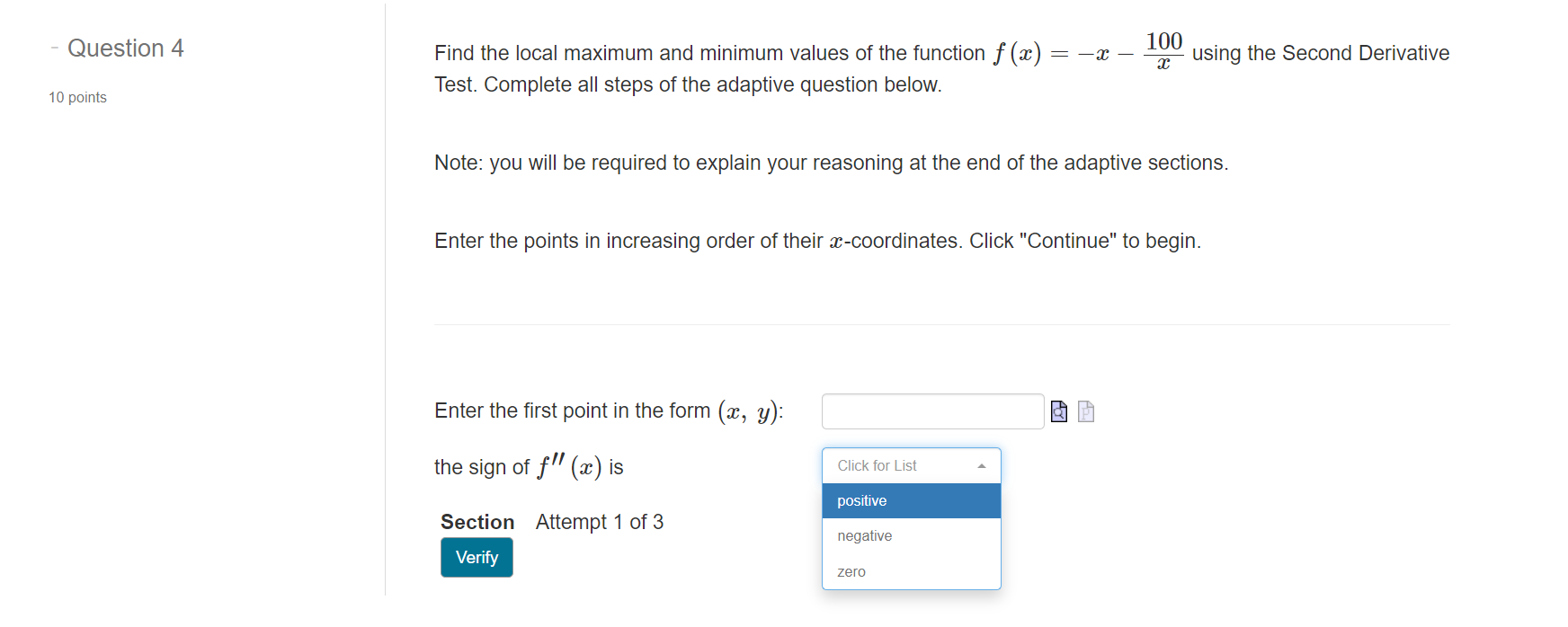 enter 00, type the word infinity. If the function is never increasing
