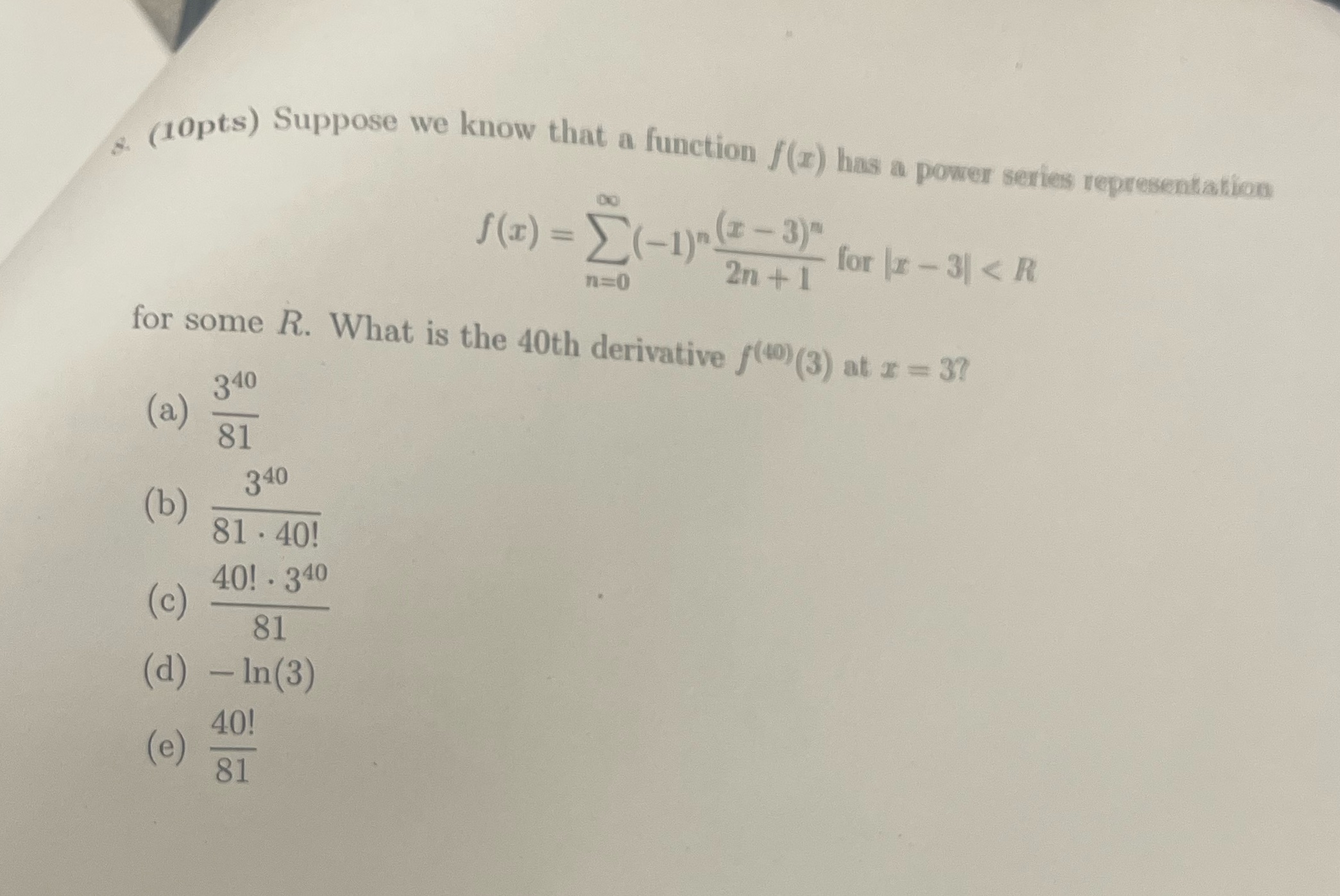  (10pts) Suppose we know that a function f(r) has a power