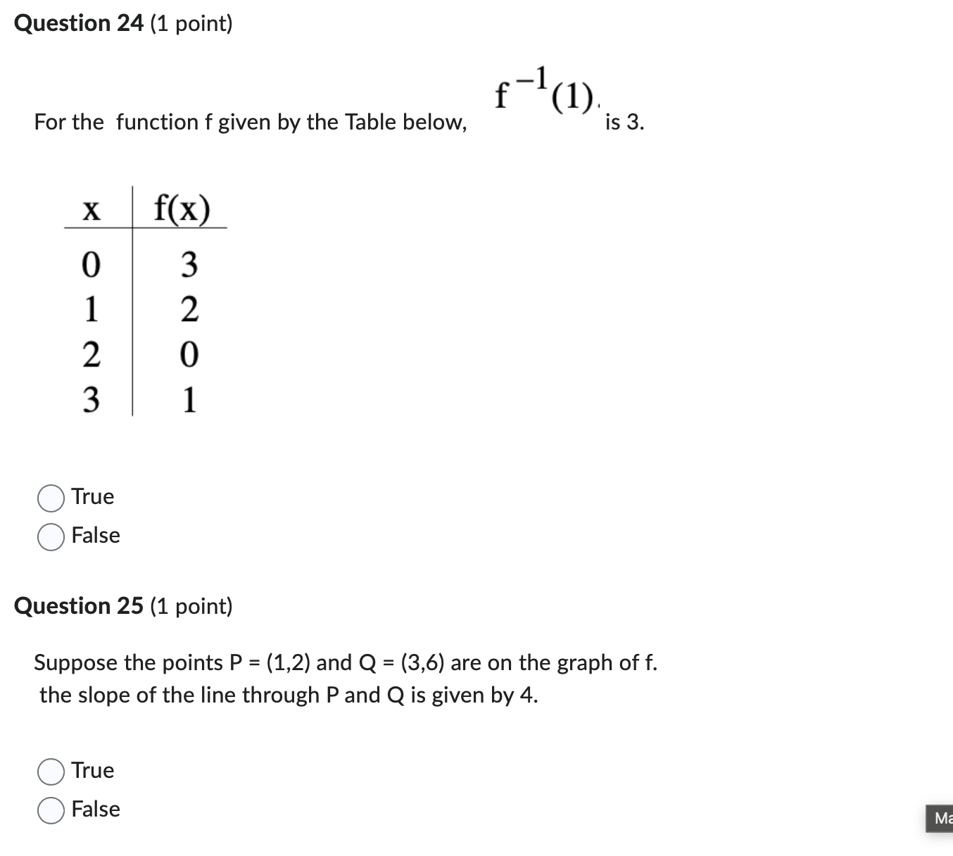 Question 24 (1 point) f1(1)'i53. For the function f given by