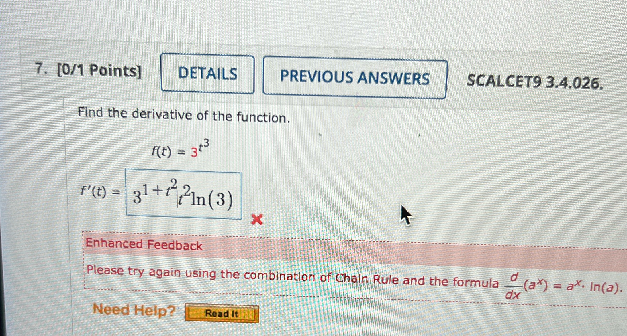 DETAILS PREVIOUS ANSWERS SCALCET9 3.4.026. Find the derivative of the function. f