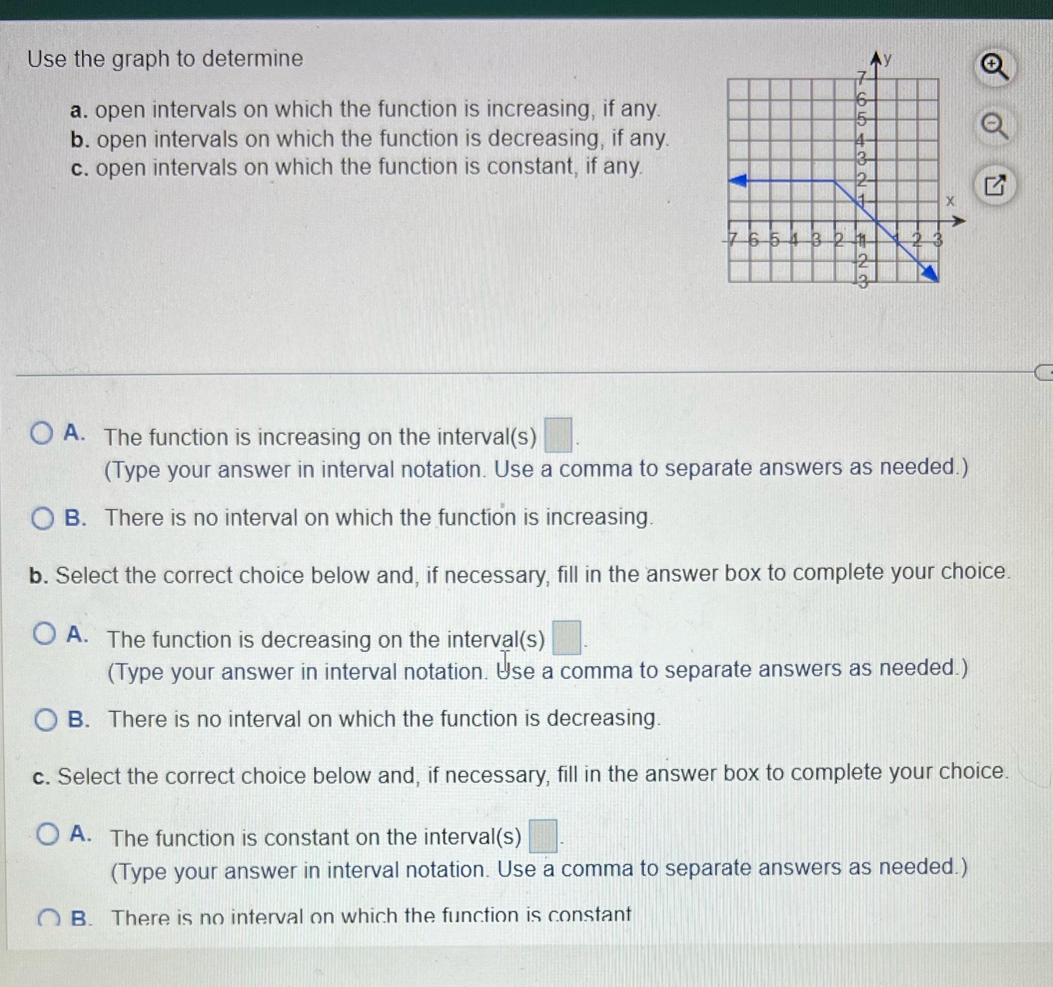 Use the graph to determine a. open intervals on which the