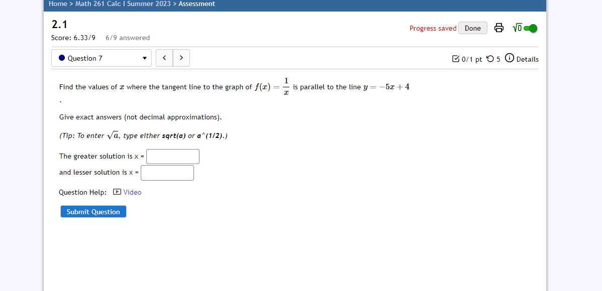 the curve at P(3, 16). Question Help: Video Submit QuestionHome > Math