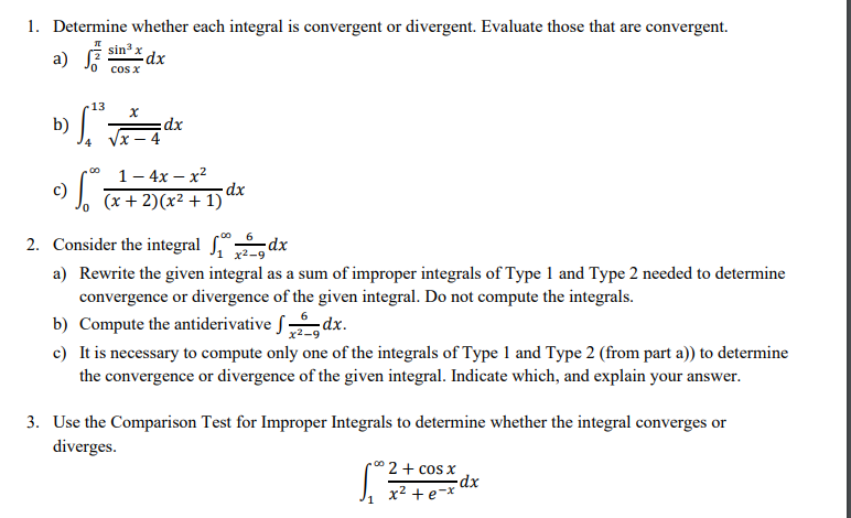 integrals of'Tvpe l and Type 2 needed to determine convergence or divergence