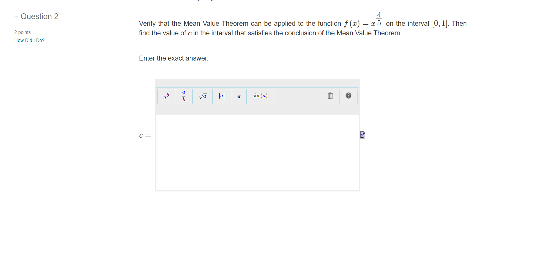 applied to the function f(;r:) : a: 5 on the interval [0,1].