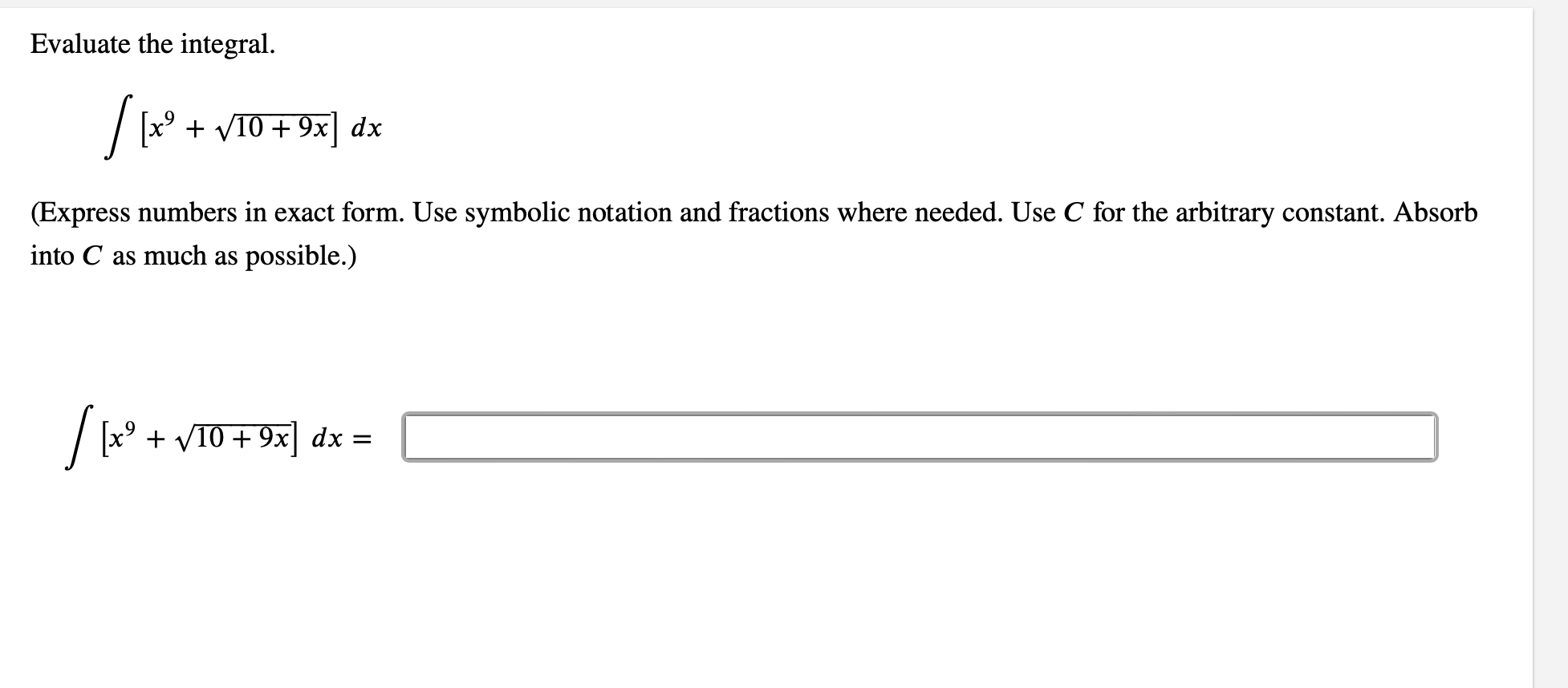 in exact form. Use symbolic notation and fractions where needed. Use C
