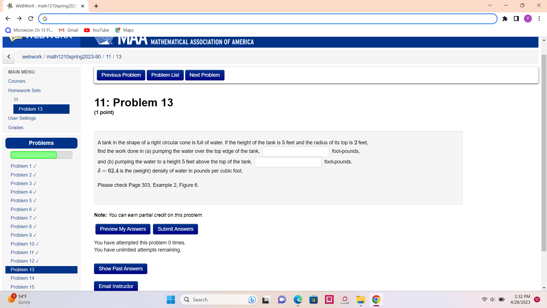  WeBWork : math1210spring2023 x + O X - C G Microecon