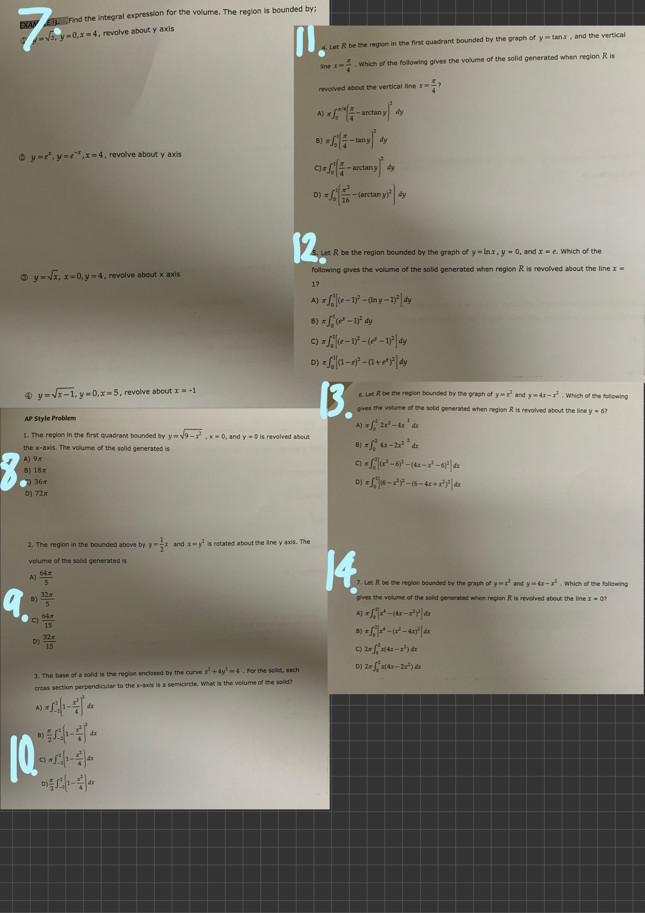  XAN E13. Find the integral expression for the volume. The region