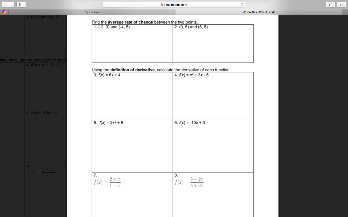 (-2, 0) and (-4, 5) 2. (0, 5) and (6, 5) ive,