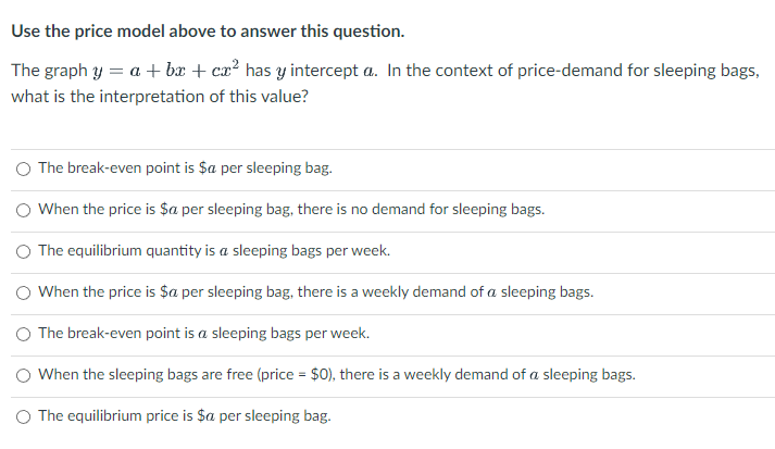 places. Use this price model to answer question 1-2 below. Use the