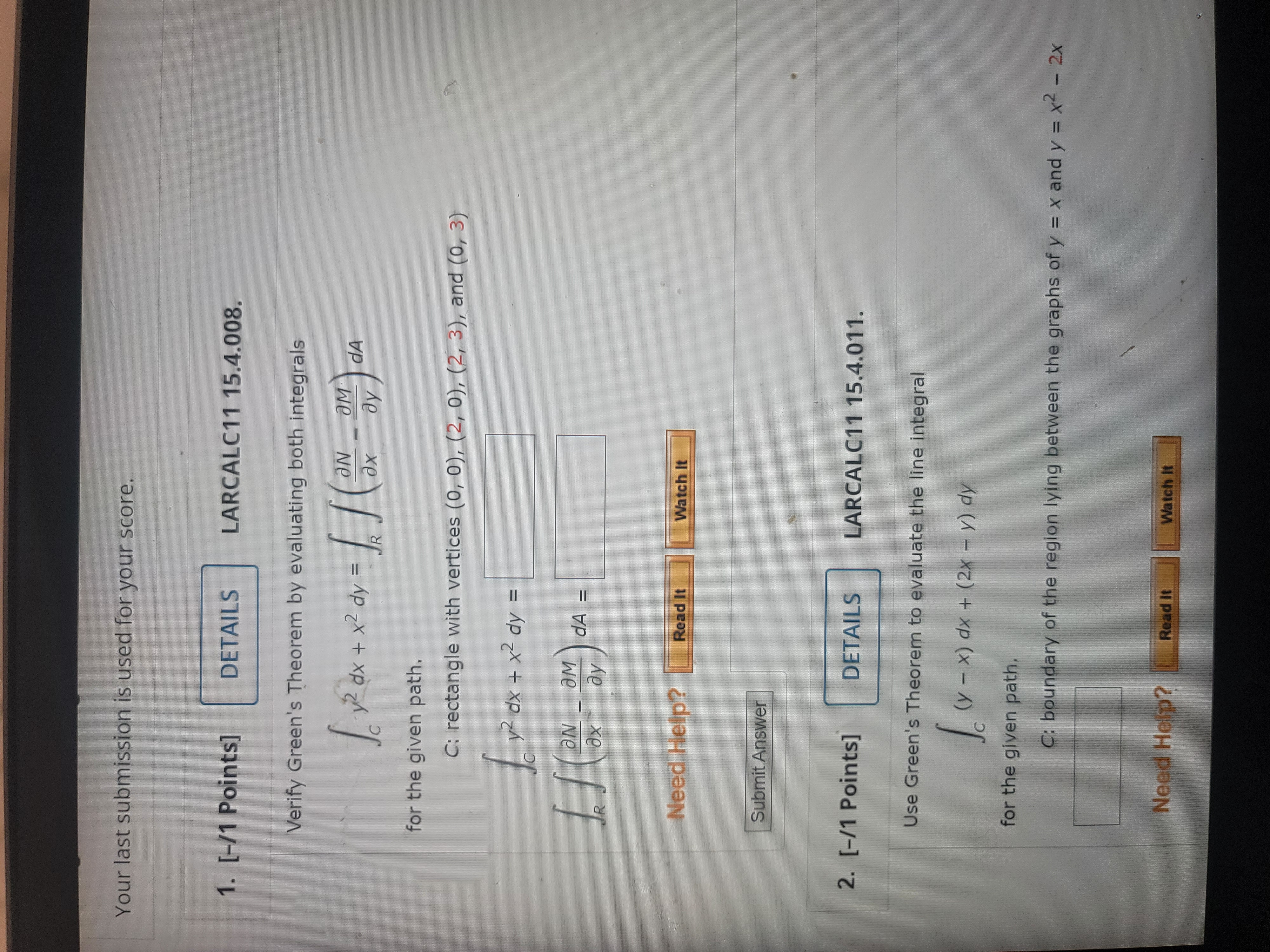 the given path. C: rectangle with vertices (0, 0), (2, 0), (2,