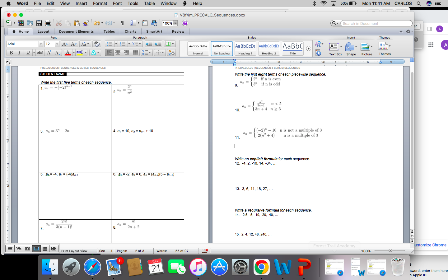 Help $ 50% Mon 11:41 AM CARLOS QE O.. a V8f4m_PRECALC_Sequences.docx 100%