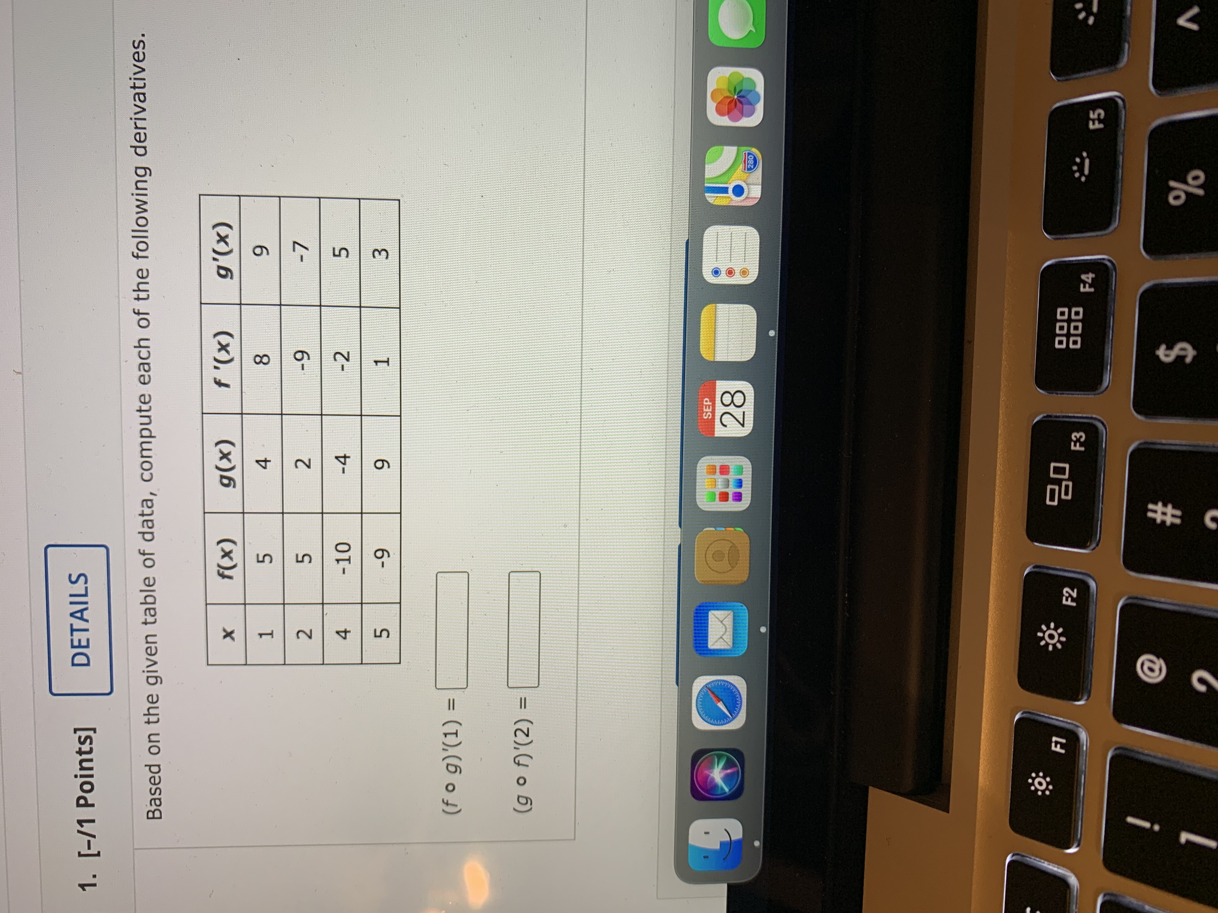  1. [-/1 Points ] DETAILS Based on the given table of