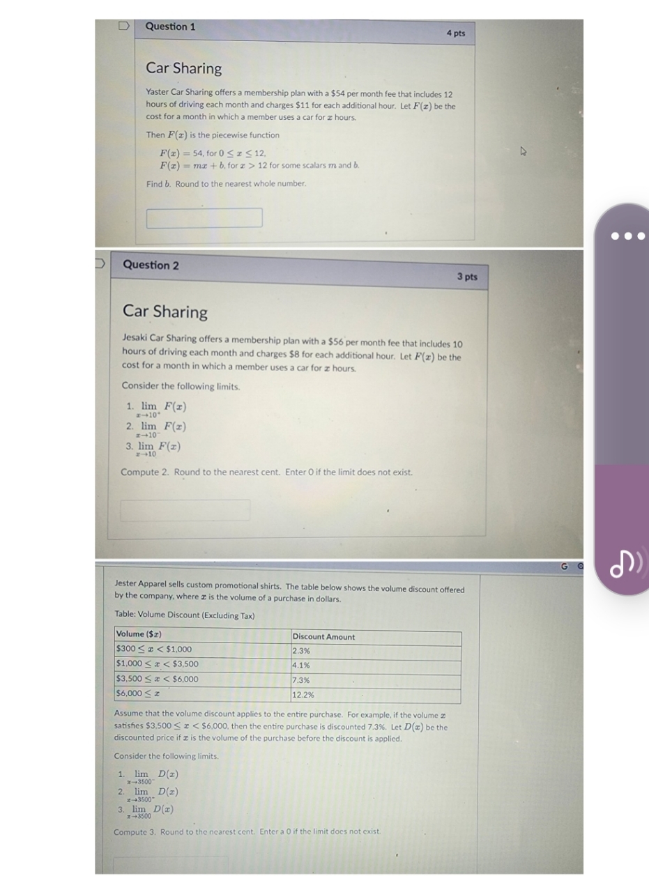 please answer all three questions D Question 1 4 pts Car