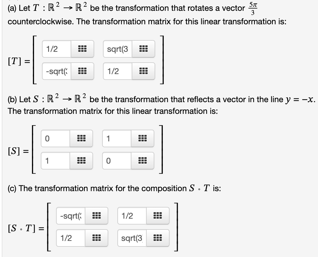 is: 1/2 sqrt(3 [T] = -sqrt(: 1/2 (b) Let S : R