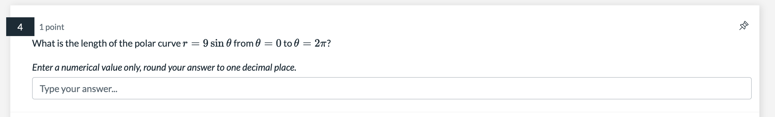 = O to 9 = 27r? Enter a numerical value only, round