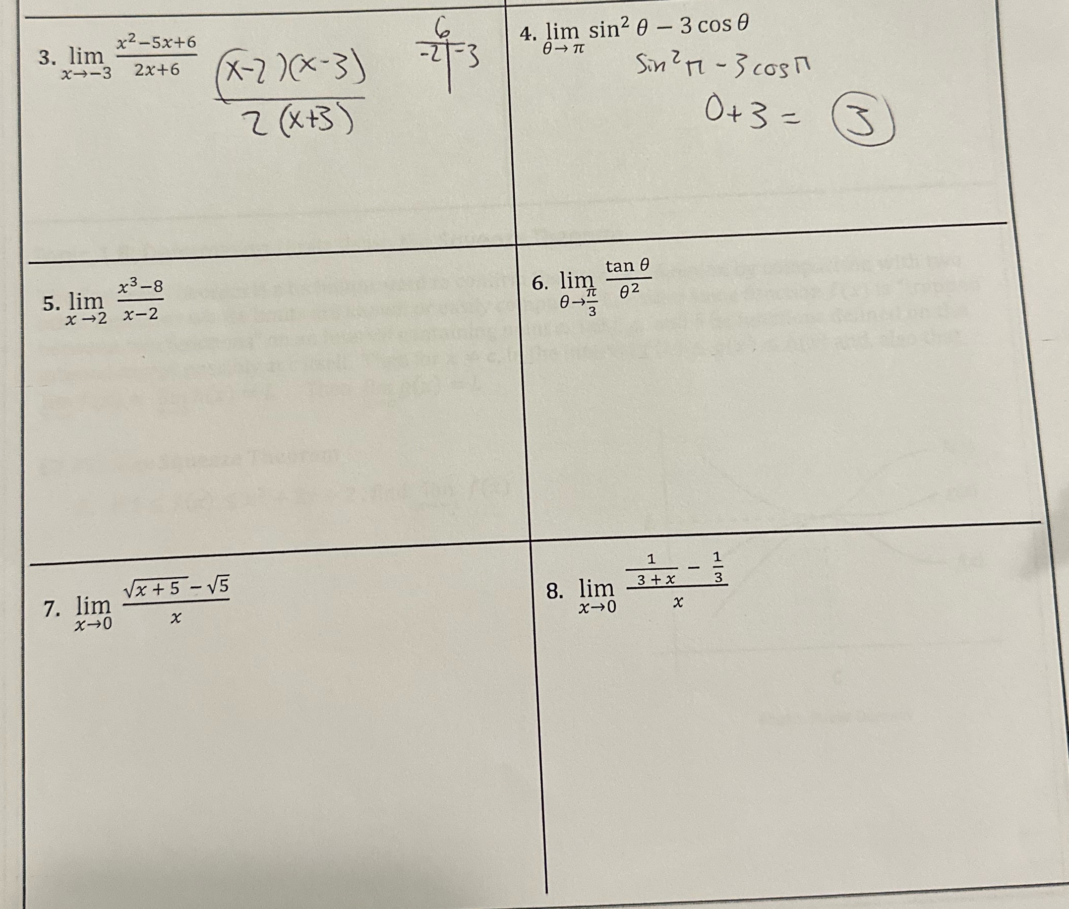 the algebraic analysis. 3. lim x2-5x+6 - 2 - 3 4. lim