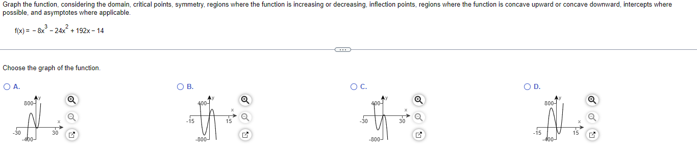 critical points, symmetry, regions where the function is increasing or decreasing, inflection