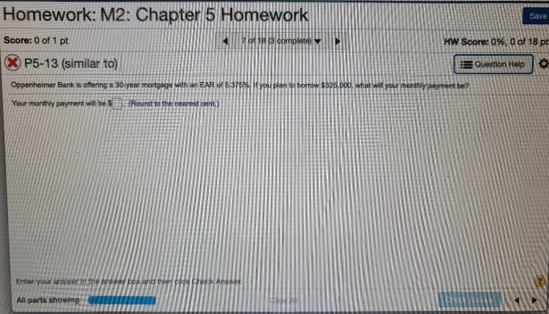 The monthly payment will be Homework: M2: Chapter 5 Homework Save