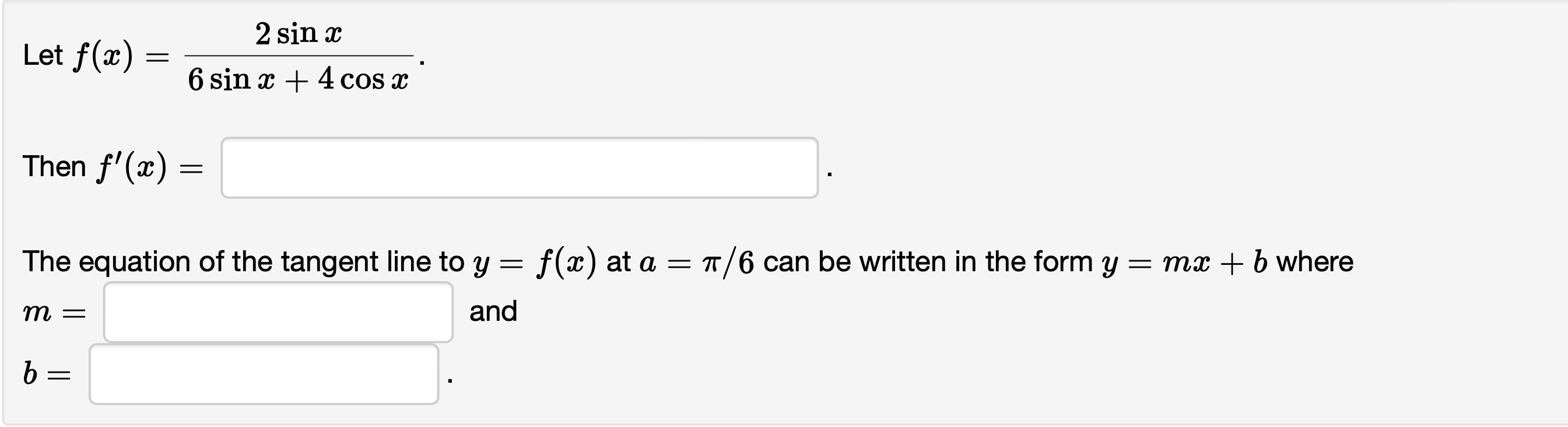 4 cos x Then f' (a) = The equation of the tangent