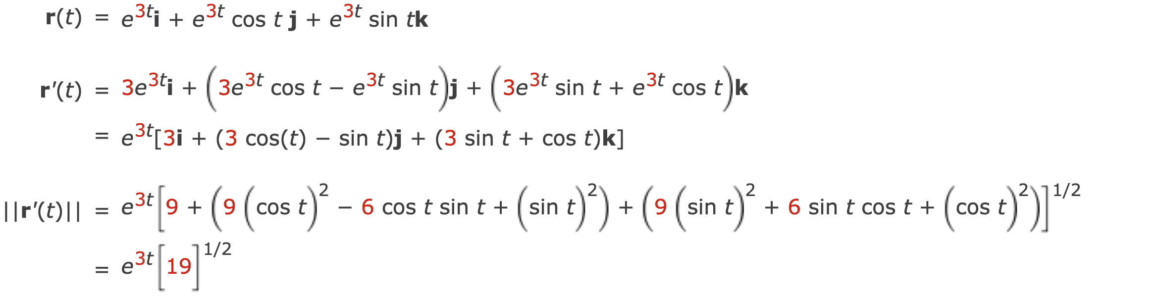 tk r'(t) = 3e3ti + (3e3t cost - e3t sin thi +