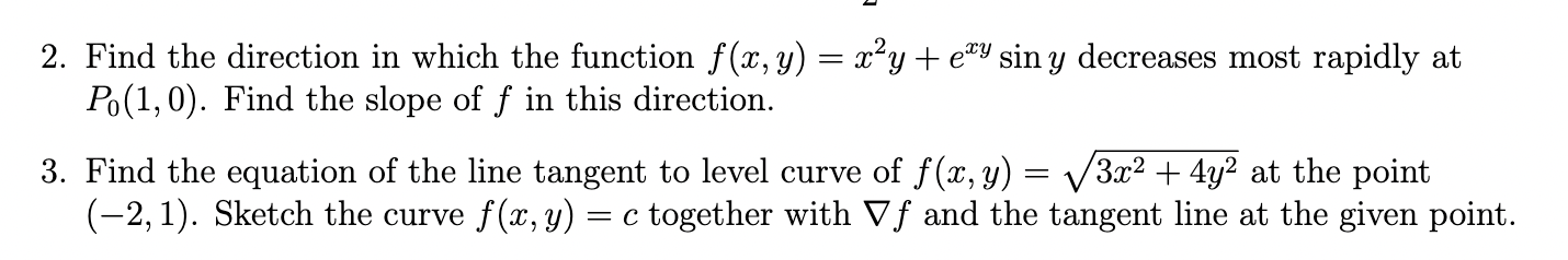  u 2. Find the direction in which the function f (m,