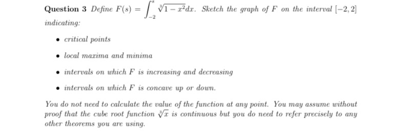 Define F(s) = V1 - x-dr. Sketch the graph of F on