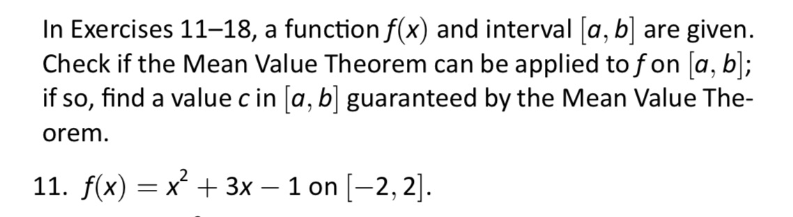 In Exercises 11-18, a function f(x) and interval a, b are