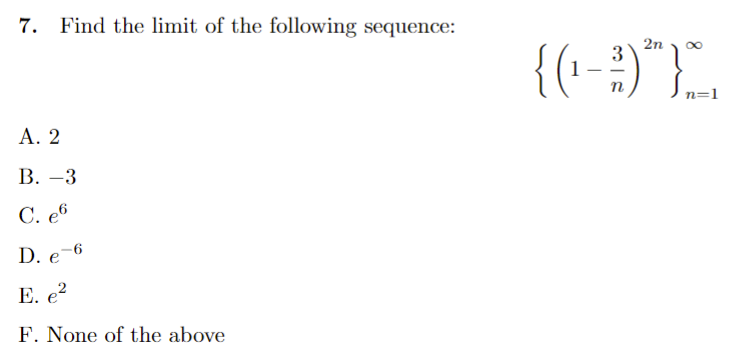 following sequence: OO n! (n + 2)! n=1 A. 1 B. 0