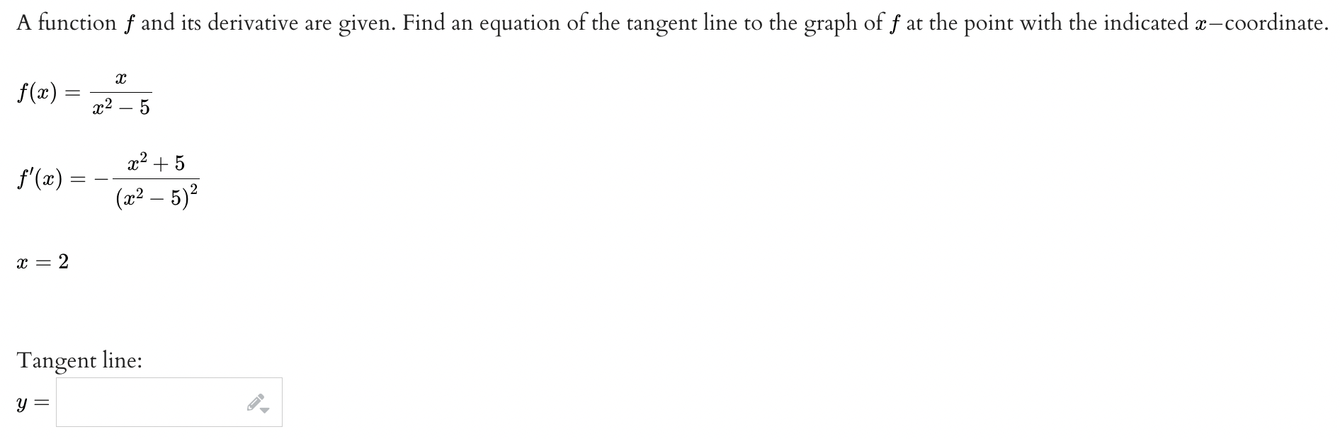 of the tangent line to the graph of f at the point