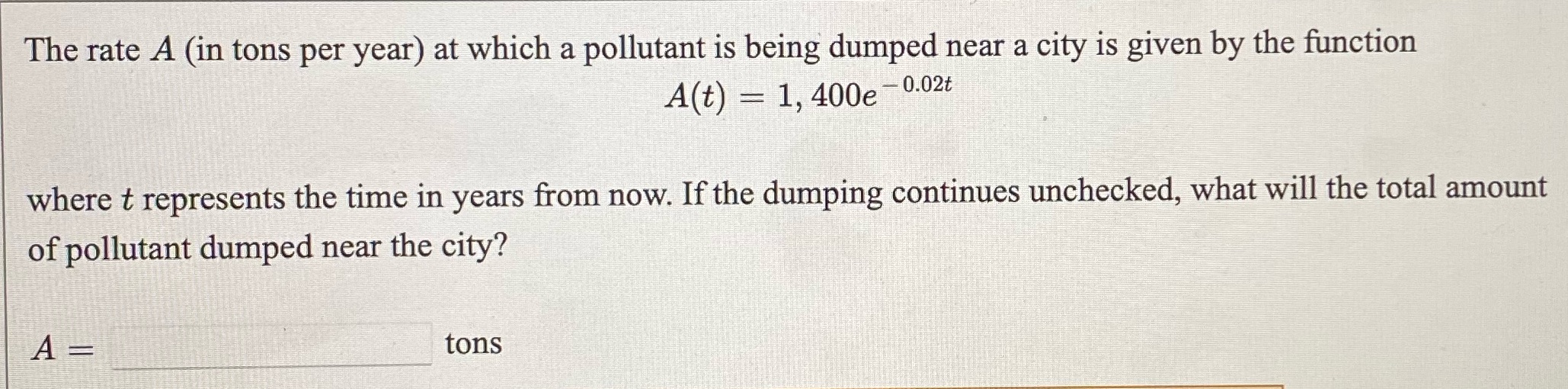 a pollutant is being dumped near a city is given by the