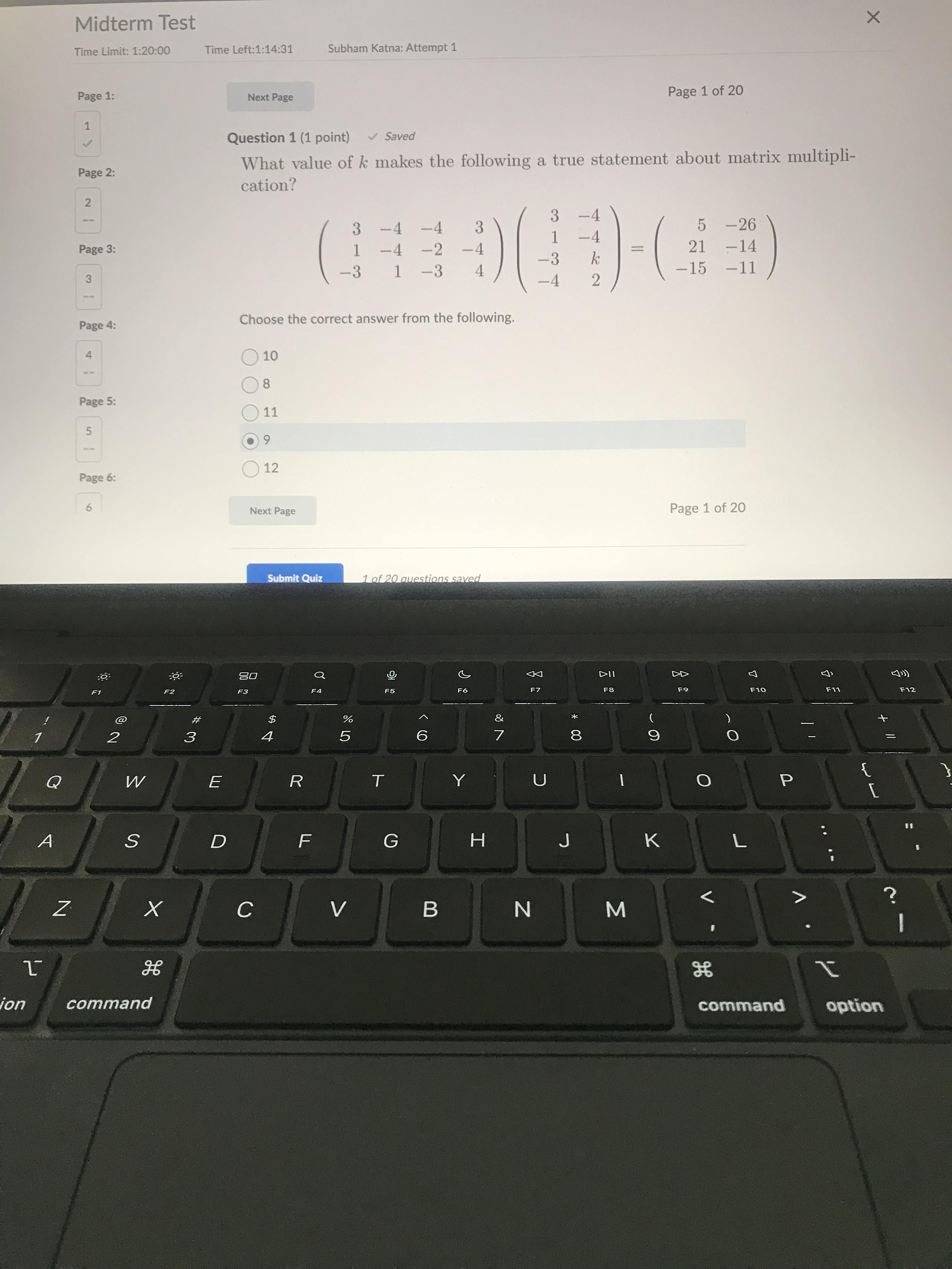 Attempt 1 Page 1: Next Page Page 1 of 20 1 Question