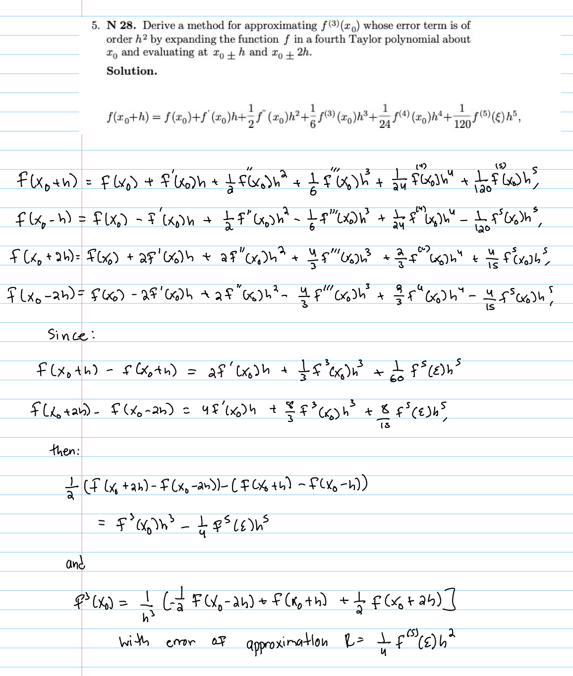  Question: Derive a method for approximating f(xo) whose error term is
