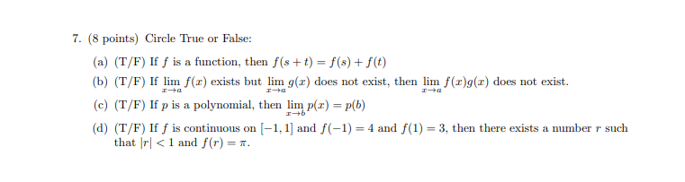 is a function, then f(s + t) = f(s) + f(t) (b)