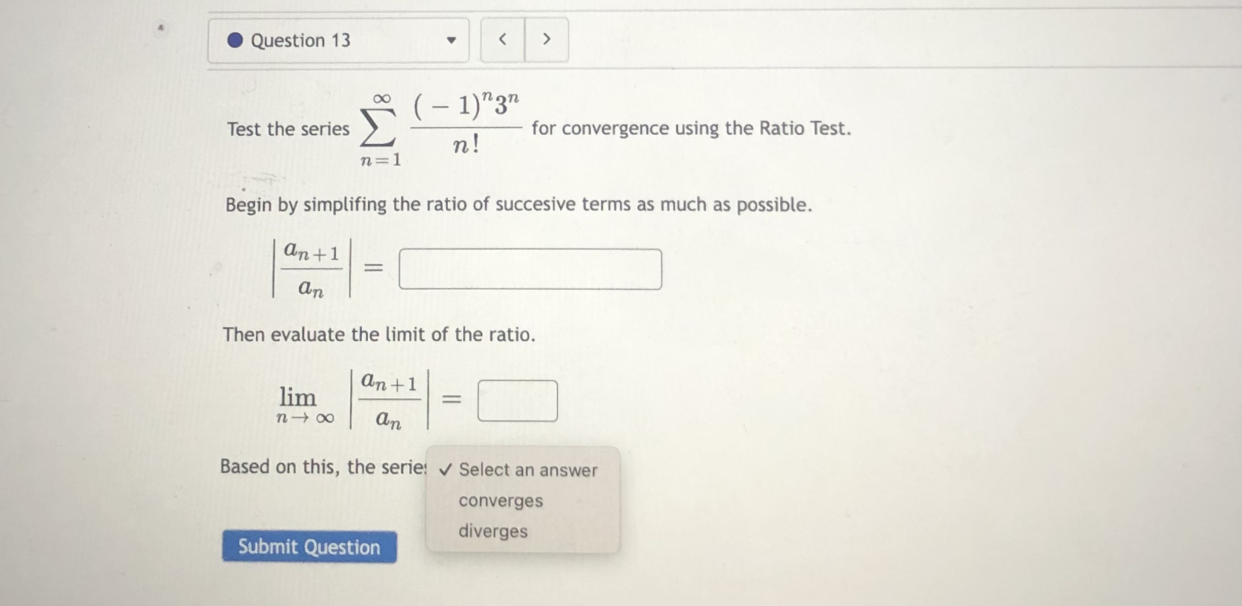 lim n i oo a Based on this, the serie: v' Select