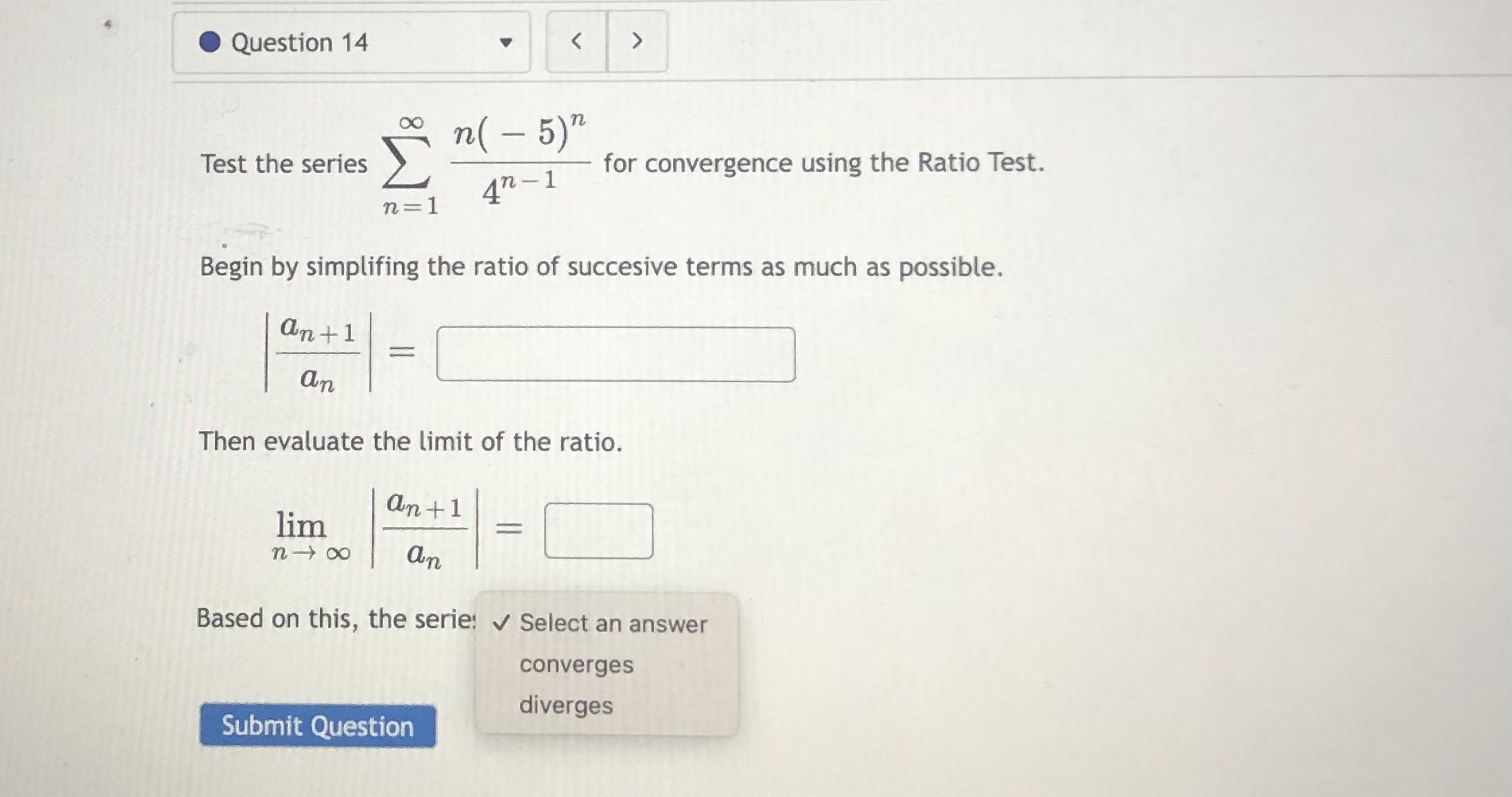 an answer converges diverges Submit Question