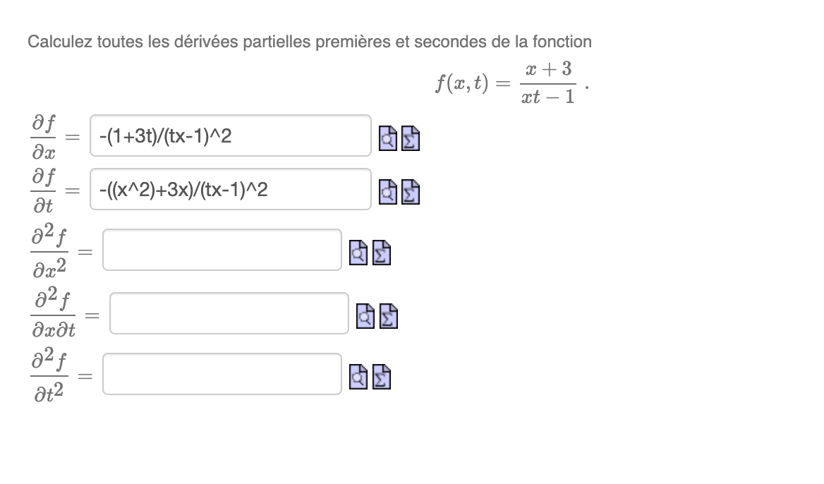 Calculez toutes les drives partielles premieres et secondes de la fonction Dt