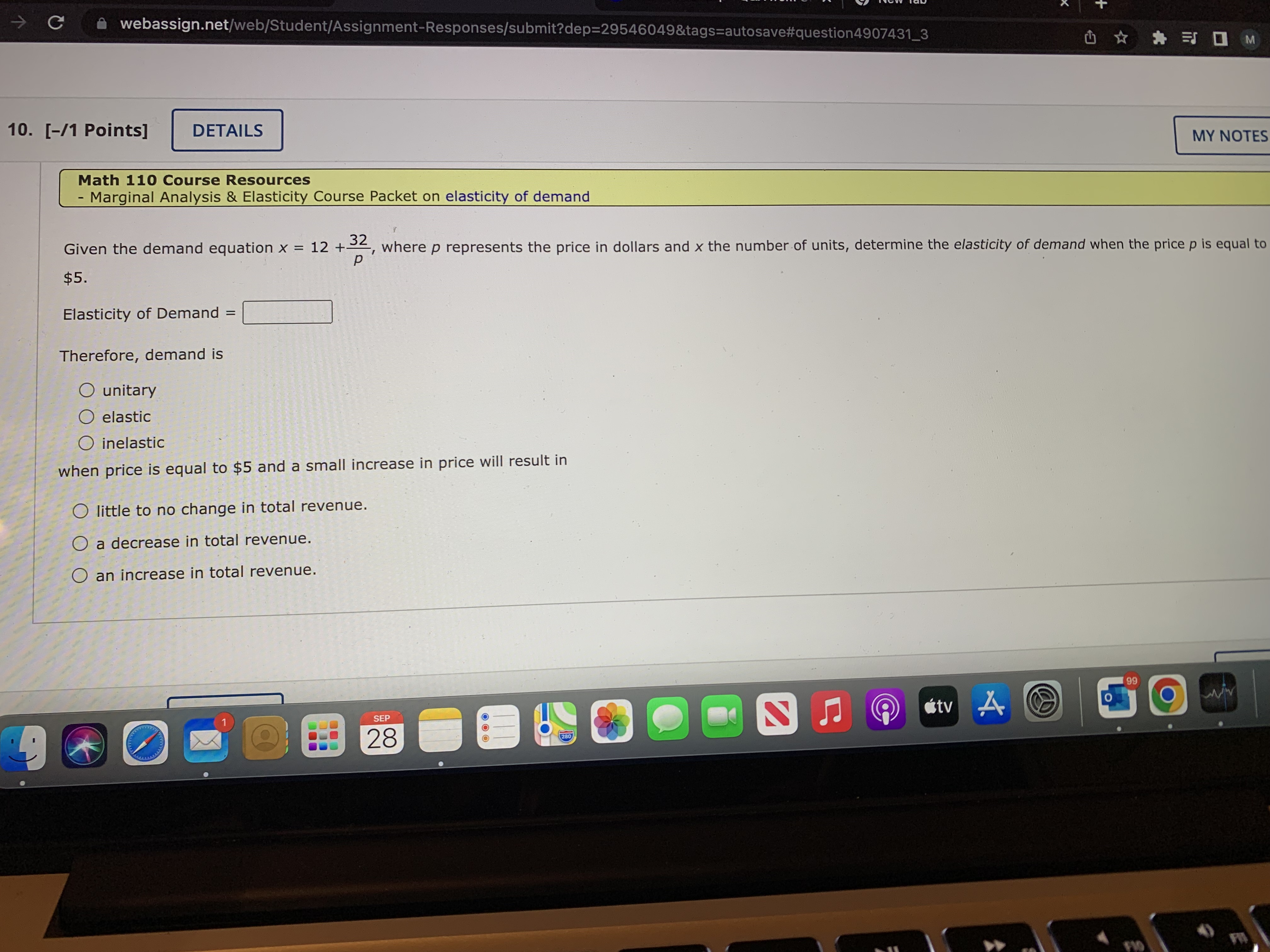 demand Given the demand equation p + = 24, where p represents