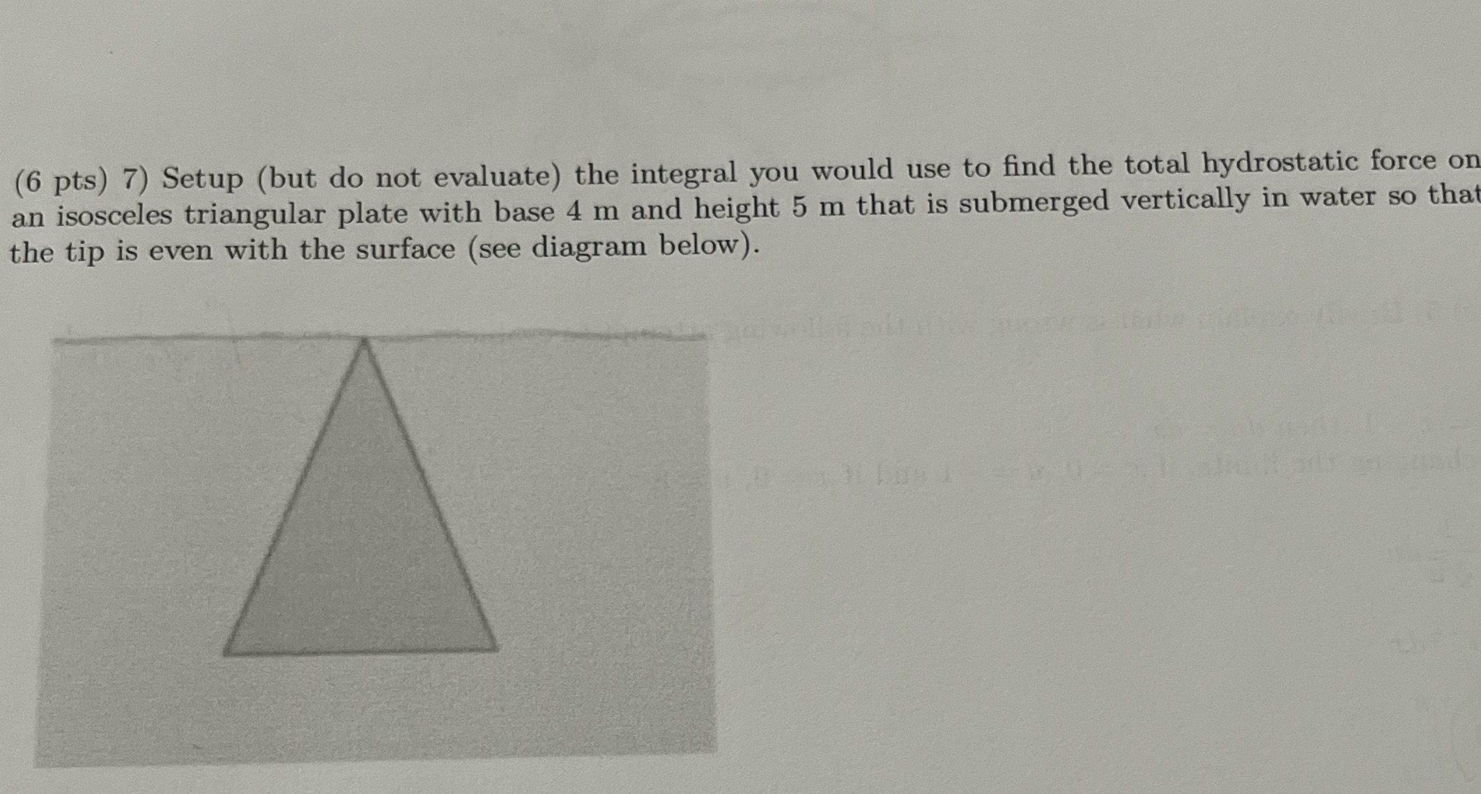 would use to find the total hydrostatic force on an isosceles triangular