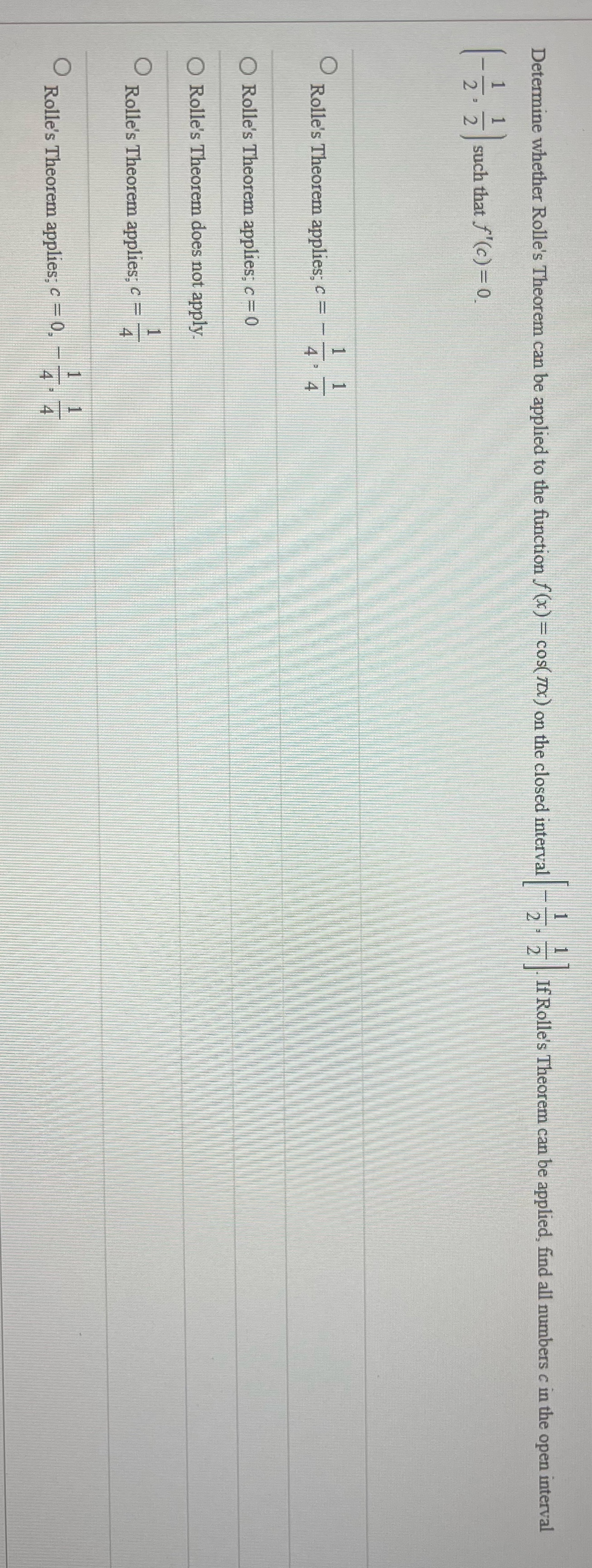 (x) = cos( /x) on the closed interval . If Rolle's Theorem