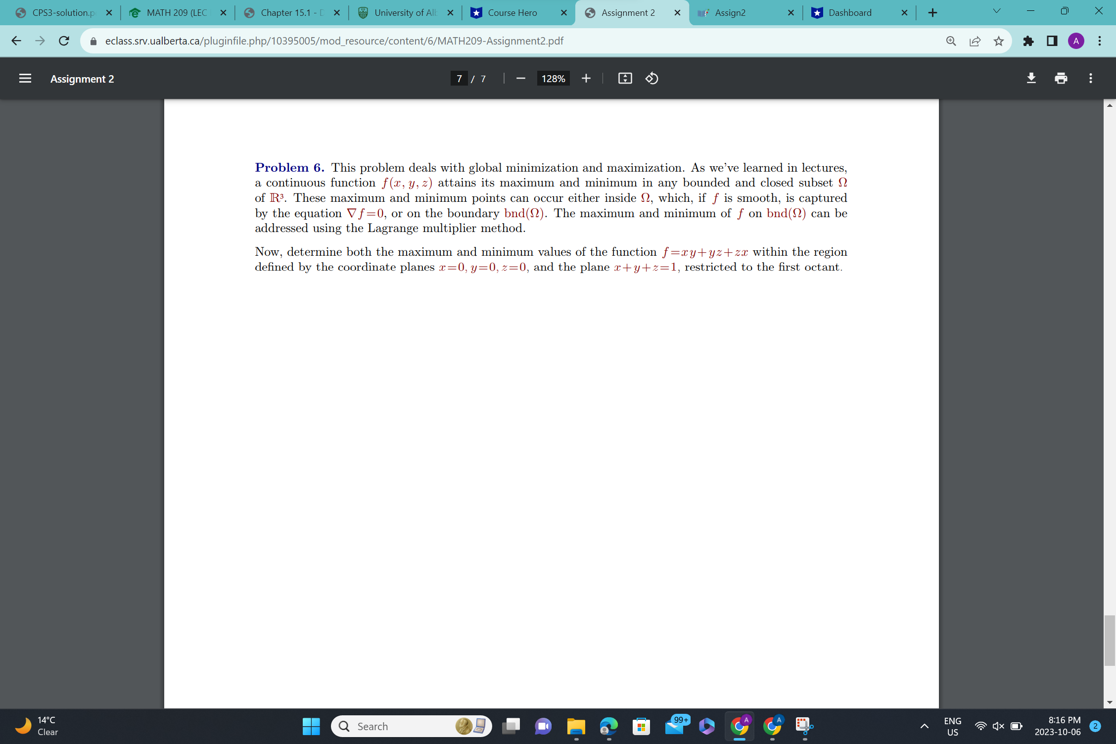 Assignment 2 5 17 - 128% + Problem 4. The Lagrange multiplier