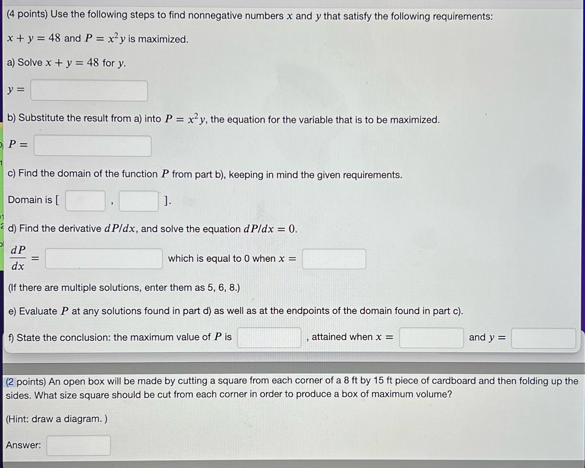 help with all! (4 points) Use the following steps to find nonnegative
