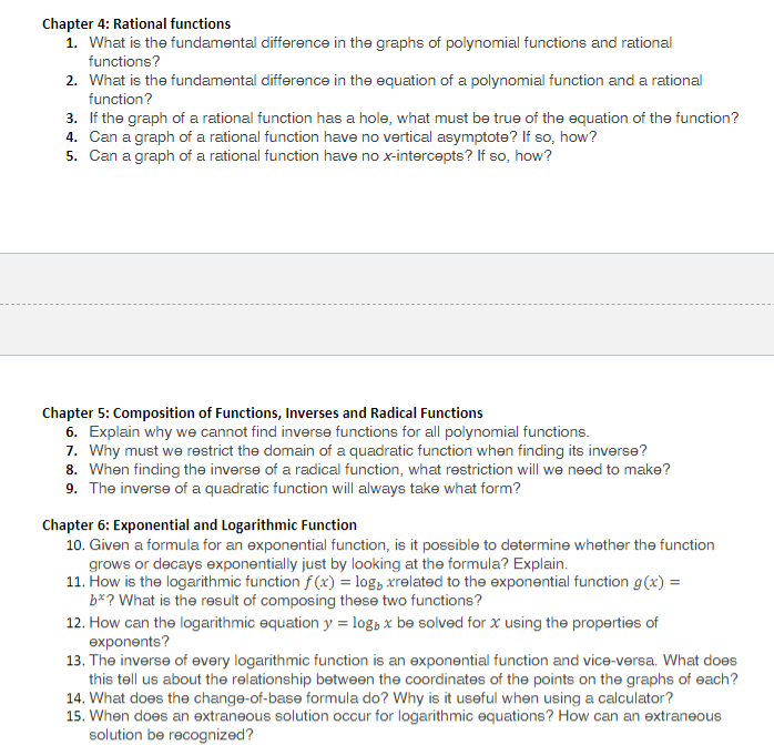  Chapter 4: Rational functions 1. What is the fundamental difference in