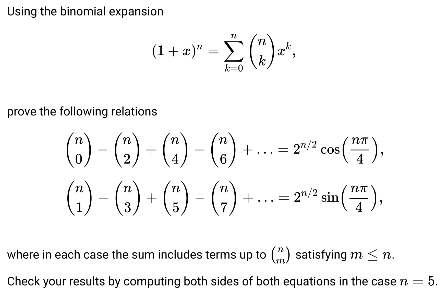 0 prove the following relations (3)_(3)+@_()+,.,=2n/2mg), (2)(:)+(:)(:>+-~=2\"\"Sm' where in each case the